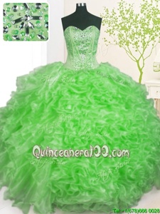 Deluxe Sleeveless Beading and Ruffles and Pick Ups Lace Up Quinceanera Dress