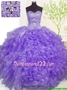 Great Pick Ups Lavender Sleeveless Organza Lace Up Sweet 16 Dresses forMilitary Ball and Sweet 16 and Quinceanera
