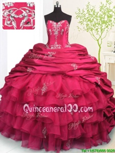 Dazzling Sleeveless With Train Beading and Appliques and Ruffled Layers and Pick Ups Lace Up Quince Ball Gowns with Red Brush Train