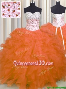 Chic Floor Length Lace Up Sweet 16 Dresses Orange and In forMilitary Ball and Sweet 16 and Quinceanera withBeading and Ruffles