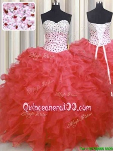 Admirable Sweetheart Sleeveless Lace Up 15 Quinceanera Dress Watermelon Red Organza