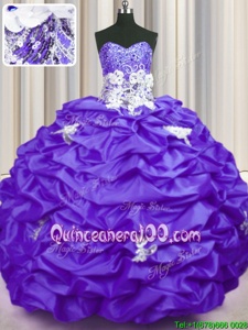 High Class Sequins Pick Ups Purple Sleeveless Taffeta Brush Train Lace Up Vestidos de Quinceanera forMilitary Ball and Sweet 16 and Quinceanera