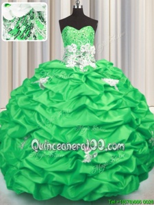 Enchanting Sequins Pick Ups With Train Ball Gowns Sleeveless Spring Green Sweet 16 Quinceanera Dress Brush Train Lace Up