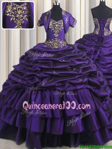 Smart Sweetheart Sleeveless Taffeta Quinceanera Dress Beading and Appliques and Pick Ups Brush Train Lace Up