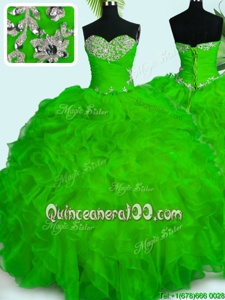 Enchanting Spring Green Sweet 16 Dress Military Ball and Sweet 16 and Quinceanera and For withBeading and Ruffles Sweetheart Sleeveless Lace Up