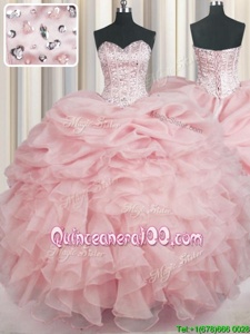 Superior Baby Pink Sweetheart Neckline Beading and Ruffles 15th Birthday Dress Sleeveless Lace Up