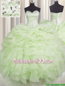 Traditional Spring and Summer and Fall and Winter Organza Sleeveless Floor Length Vestidos de Quinceanera andBeading and Ruffles