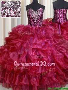 Stylish Hot Pink Sweetheart Lace Up Beading and Ruffles 15th Birthday Dress Sleeveless