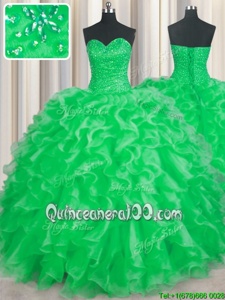 Ideal Spring and Summer and Fall and Winter Organza Sleeveless Floor Length 15 Quinceanera Dress andBeading and Ruffles