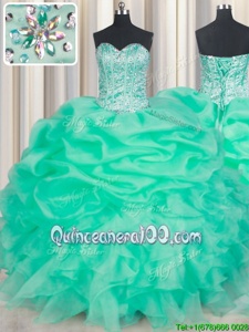Classical Aqua Blue Sweet 16 Dresses Military Ball and Sweet 16 and Quinceanera and For withBeading and Ruffles and Pick Ups Sweetheart Sleeveless Lace Up