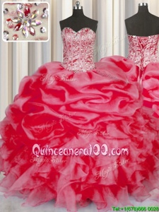 Fine Sleeveless Beading and Ruffles and Pick Ups Lace Up Ball Gown Prom Dress