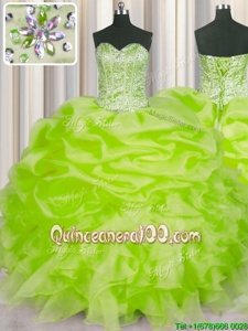 Elegant Pick Ups Ball Gowns Quinceanera Gowns Yellow Green Sweetheart Organza Sleeveless Floor Length Lace Up