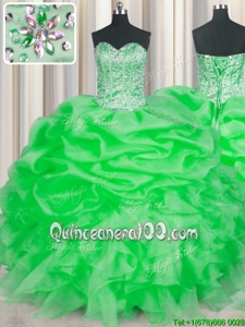 Floor Length Lace Up Vestidos de Quinceanera Green and In forMilitary Ball and Sweet 16 and Quinceanera withBeading and Ruffles