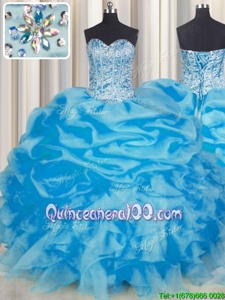 Top Selling Blue Lace Up 15 Quinceanera Dress Beading and Ruffles and Pick Ups Sleeveless Floor Length