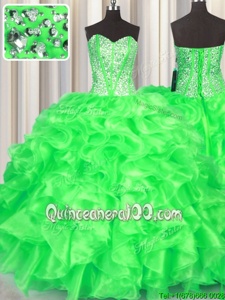 Hot Sale Spring Green Sleeveless Beading and Ruffles Floor Length Quinceanera Dresses