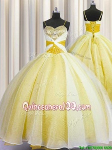 Amazing Spaghetti Straps Sleeveless Beading and Ruching Lace Up Quinceanera Dresses