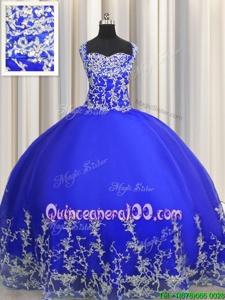 Custom Designed Organza Halter Top Sleeveless Lace Up Beading and Appliques Quinceanera Dresses inRoyal Blue