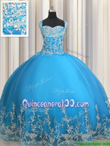 Charming Baby Blue Organza Lace Up Sweet 16 Quinceanera Dress Sleeveless Floor Length Beading and Appliques