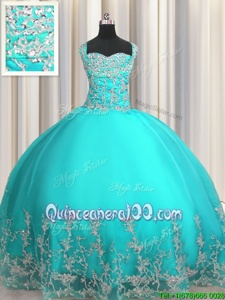 Fitting Beading and Appliques Vestidos de Quinceanera Aqua Blue Lace Up Sleeveless Floor Length