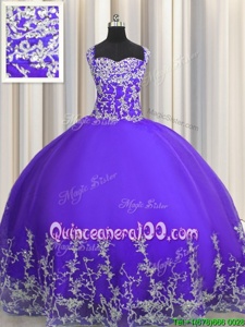 Low Price Purple Lace Up Quince Ball Gowns Beading and Appliques Sleeveless Floor Length