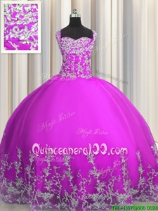 Fantastic Purple Straps Lace Up Beading and Appliques Sweet 16 Dress Sleeveless