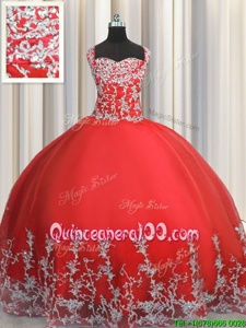 Pretty Coral Red Lace Up Quinceanera Dress Beading and Appliques Sleeveless Floor Length