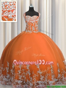 Fashionable Orange Straps Neckline Beading and Appliques Quinceanera Dresses Sleeveless Lace Up
