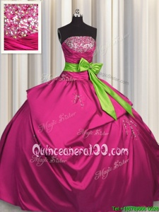 Glorious Bowknot Fuchsia Sleeveless Satin Lace Up Sweet 16 Quinceanera Dress forMilitary Ball and Sweet 16 and Quinceanera