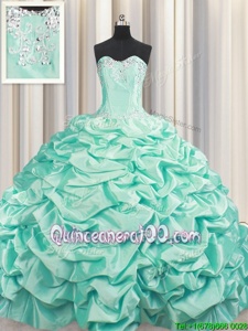 Brush Train Sleeveless Beading and Pick Ups Lace Up 15 Quinceanera Dress