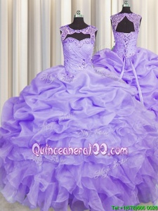 Modest Scoop Pick Ups Lavender Sleeveless Organza Lace Up Sweet 16 Dress forMilitary Ball and Sweet 16 and Quinceanera
