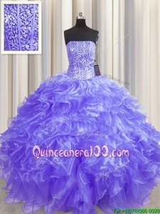 New Arrival Visible Boning Sleeveless Lace Up Floor Length Beading and Ruffles Quinceanera Gown