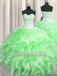 Inexpensive Visible Boning Sweetheart Sleeveless Zipper Ball Gown Prom Dress Spring Green Organza