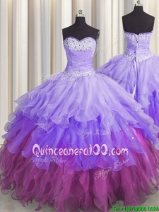 Unique Multi-color Lace Up Quinceanera Dresses Beading and Ruffles and Ruffled Layers and Sequins Sleeveless Floor Length