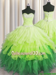Fantastic Sequins Ruffled Sweetheart Sleeveless Lace Up Quinceanera Gowns Multi-color Organza