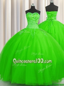 Eye-catching Puffy Skirt Floor Length Ball Gowns Sleeveless Spring Green Sweet 16 Dress Lace Up