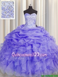 Luxury Lavender Lace Up Sweetheart Beading and Ruffles Sweet 16 Dresses Organza Sleeveless
