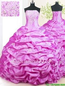 Beading and Pick Ups 15 Quinceanera Dress Lilac Lace Up Sleeveless With Train Sweep Train