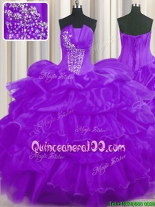 Exquisite Purple Sleeveless Floor Length Beading and Ruffled Layers and Pick Ups Lace Up 15th Birthday Dress