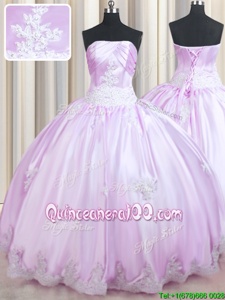 Free and Easy Sleeveless Floor Length Beading and Appliques Lace Up Sweet 16 Dress with Lilac