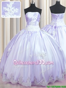 Artistic Floor Length Lace Up Quinceanera Gowns Lavender and In forMilitary Ball and Sweet 16 and Quinceanera withBeading and Appliques