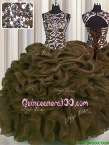 Perfect See Through Brown Lace Up Sweetheart Beading and Pick Ups Quinceanera Dress Organza Sleeveless