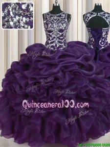 Colorful Scoop Sleeveless Beading and Pick Ups Lace Up Quinceanera Gown