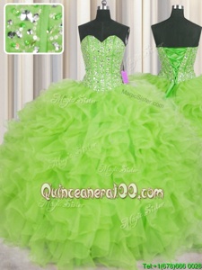 Flare Visible Boning Floor Length Spring Green Sweet 16 Dress Sweetheart Sleeveless Lace Up