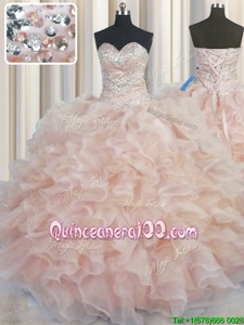 Pretty Ball Gowns Sweet 16 Quinceanera Dress Orange Sweetheart Organza Sleeveless Floor Length Lace Up