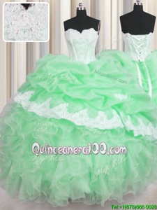 Enchanting Green Sweetheart Neckline Beading and Appliques and Ruffles and Pick Ups Sweet 16 Dresses Sleeveless Lace Up