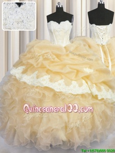 Decent Sleeveless Beading and Appliques and Ruffles and Pick Ups Lace Up Quince Ball Gowns