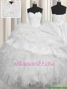 Spring and Summer and Fall and Winter Organza Sleeveless Floor Length Quinceanera Gowns andBeading and Appliques and Ruffles and Pick Ups