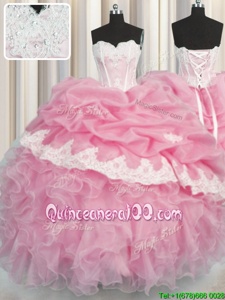 Designer Pick Ups Ball Gowns Quinceanera Gowns Rose Pink Sweetheart Organza Sleeveless Floor Length Lace Up