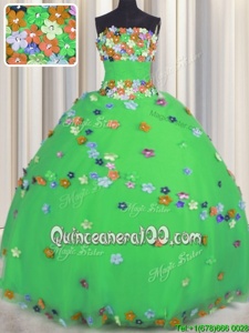 Enchanting Green Lace Up Quinceanera Dresses Hand Made Flower Sleeveless Floor Length