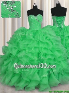 Spring and Summer and Fall and Winter Organza Sleeveless Floor Length Sweet 16 Dresses andBeading and Ruffles